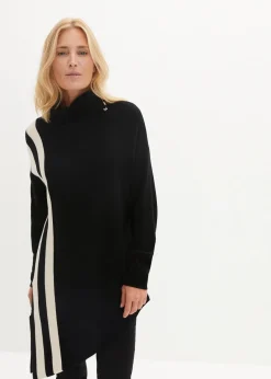 bonprix Bekleidung·Umstandsmode|Bekleidung·Jeans^Zipfel Long-Pullover schwarz/kieselbeige gestreift