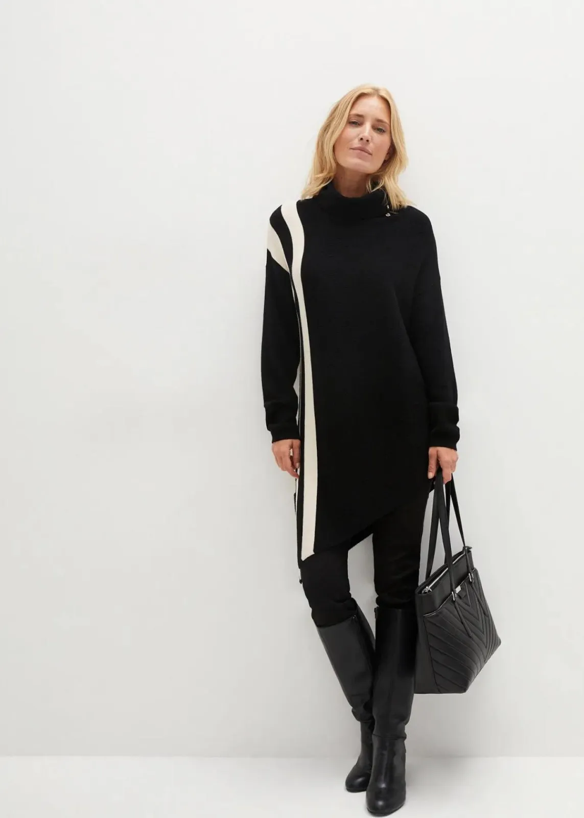 bonprix Bekleidung·Umstandsmode|Bekleidung·Jeans^Zipfel Long-Pullover schwarz/kieselbeige gestreift