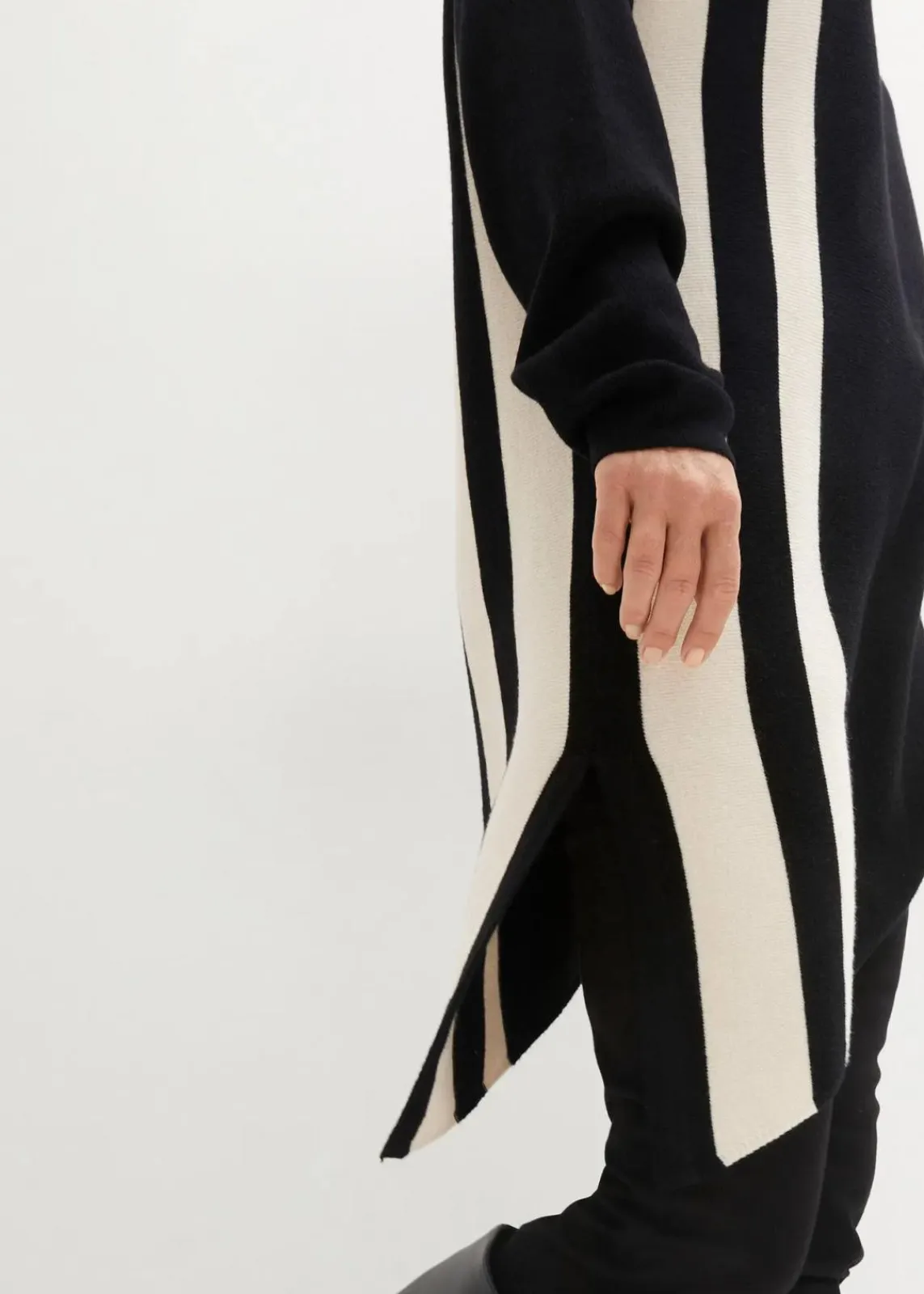bonprix Bekleidung·Umstandsmode|Bekleidung·Jeans^Zipfel Long-Pullover schwarz/kieselbeige gestreift