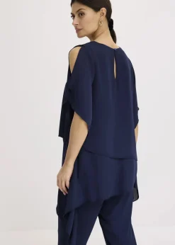 bonprix Festliche Mode|Blusen & Tuniken^Zipfelbluse im Lagen-Look dunkelblau