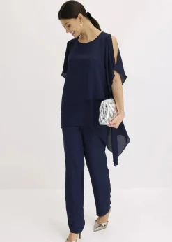 bonprix Festliche Mode|Blusen & Tuniken^Zipfelbluse im Lagen-Look dunkelblau