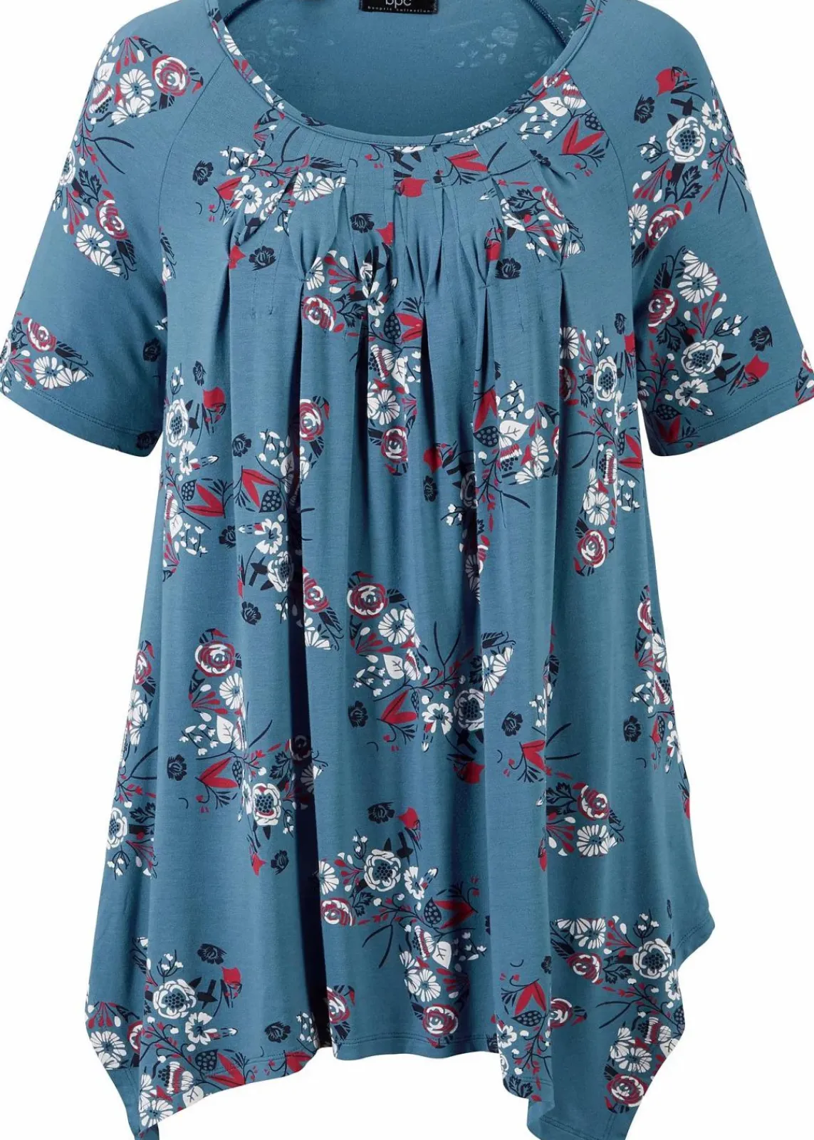 bonprix Shirts & Tops|Nachhaltigere Materialien^Zipfel-Longshirt, kurzarm jeansblau bedruckt