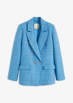 bonprix Bekleidung·Basics|Blazer^zweireihiger Bouclé-Blazer brilliantblau meliert