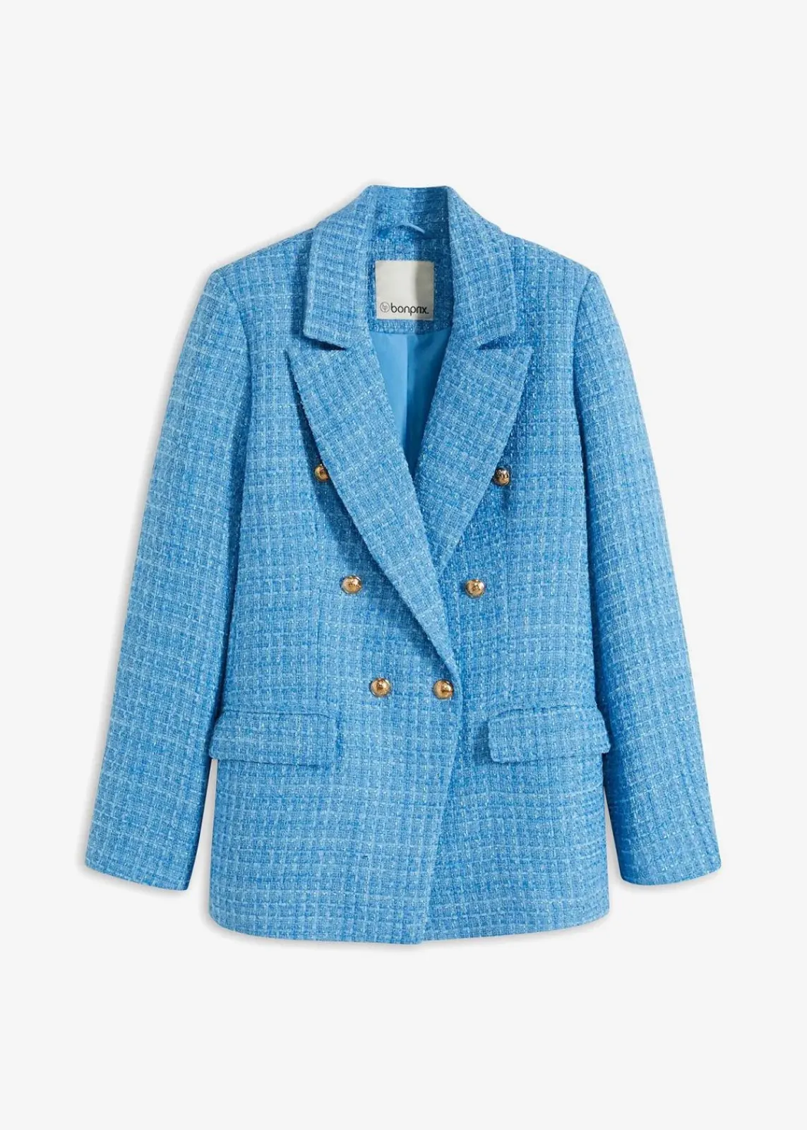 bonprix Bekleidung·Basics|Blazer^zweireihiger Bouclé-Blazer brilliantblau meliert