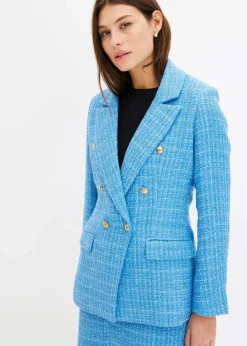 bonprix Bekleidung·Basics|Blazer^zweireihiger Bouclé-Blazer brilliantblau meliert