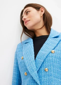 bonprix Bekleidung·Basics|Blazer^zweireihiger Bouclé-Blazer brilliantblau meliert