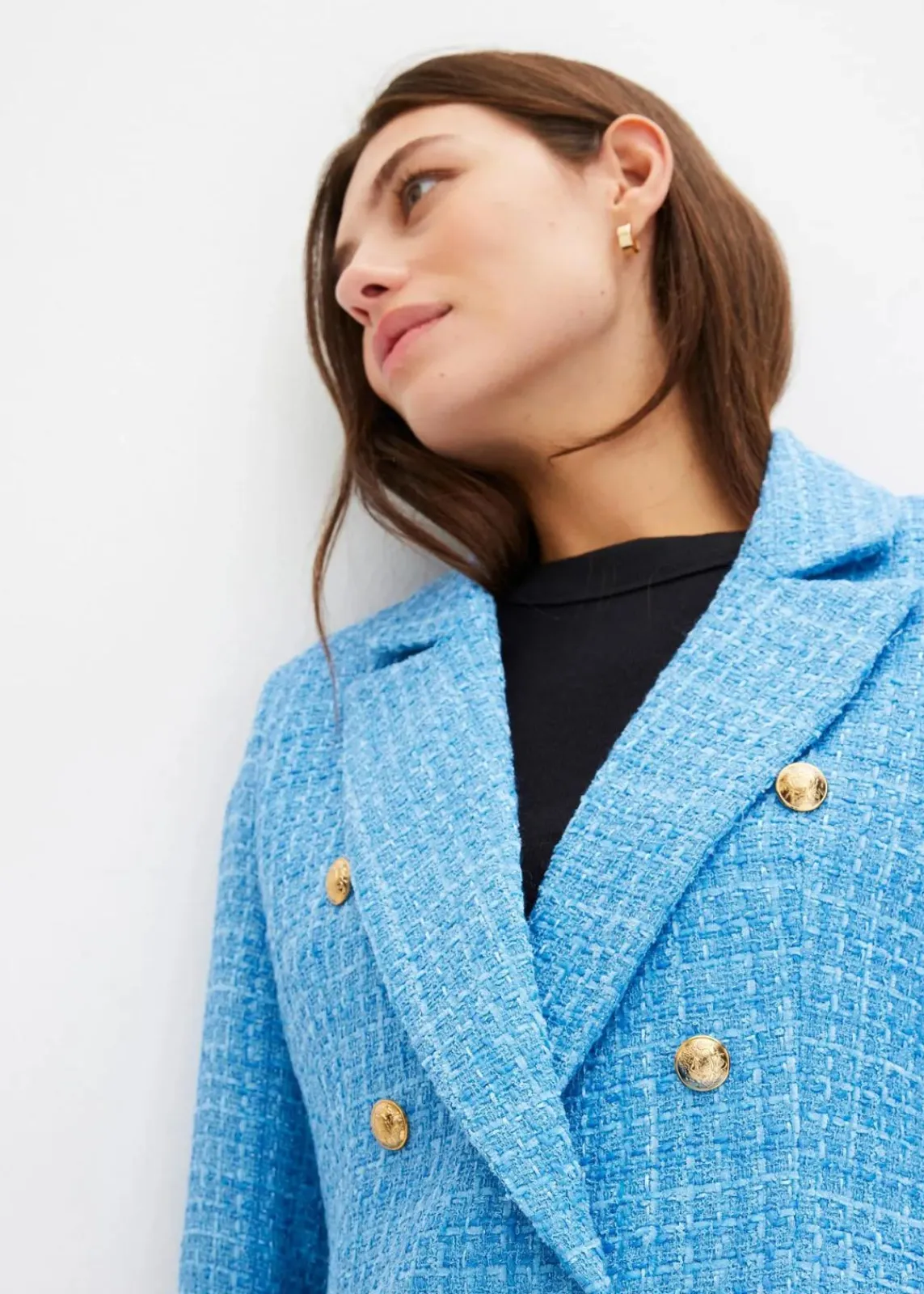 bonprix Bekleidung·Basics|Blazer^zweireihiger Bouclé-Blazer brilliantblau meliert