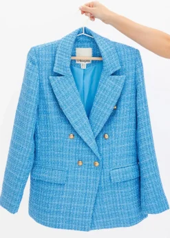 bonprix Bekleidung·Basics|Blazer^zweireihiger Bouclé-Blazer brilliantblau meliert