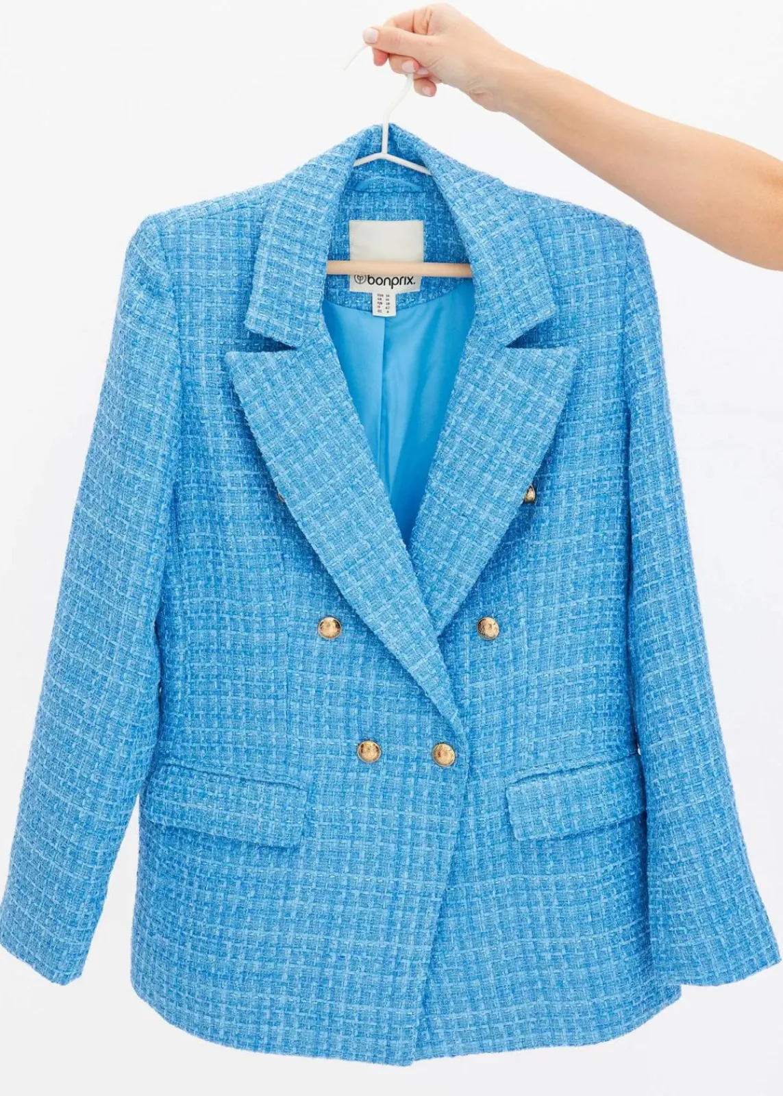 bonprix Bekleidung·Basics|Blazer^zweireihiger Bouclé-Blazer brilliantblau meliert